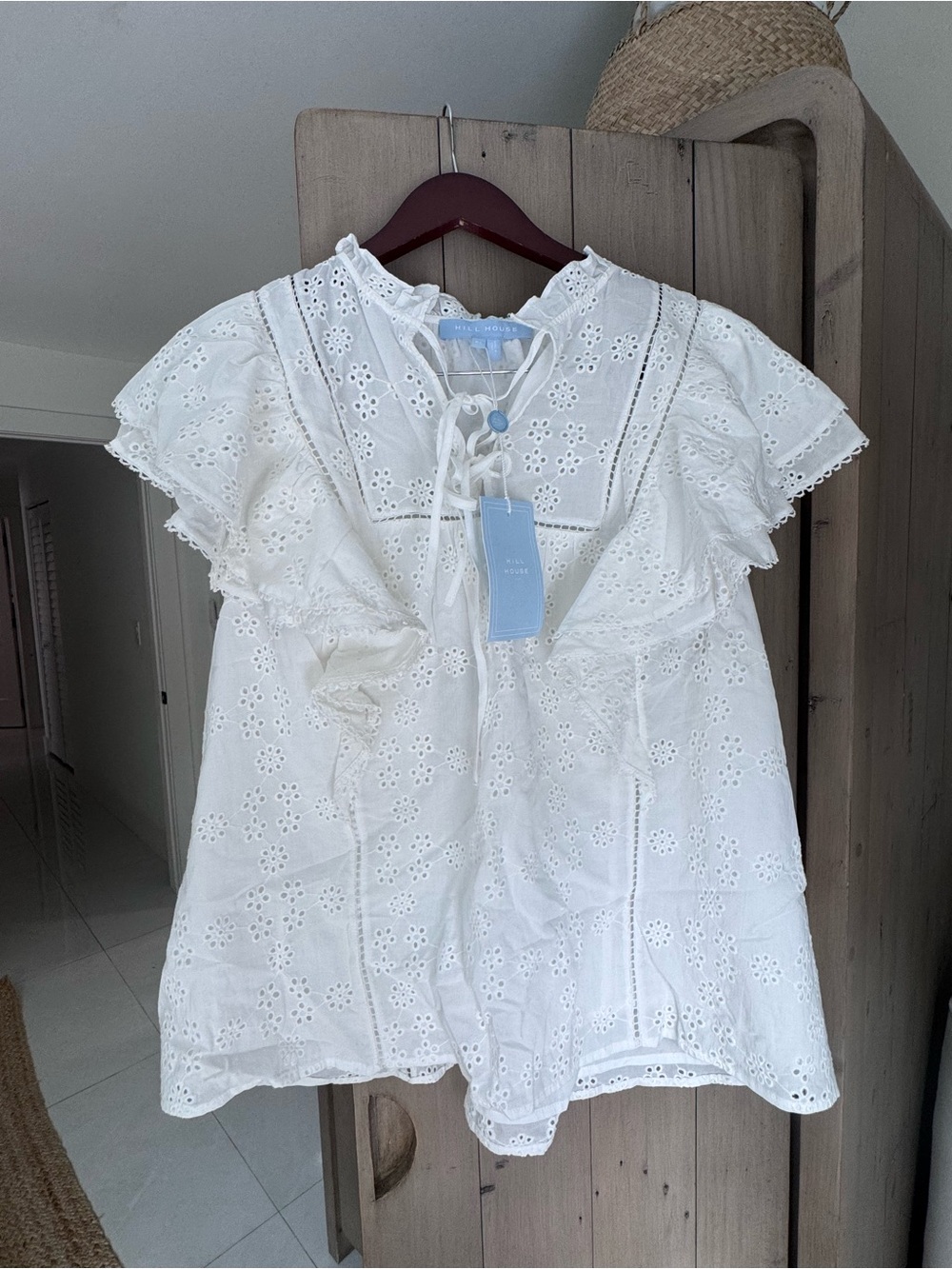 Hill House White Eyelet Ruffle Tie-Front Blouse